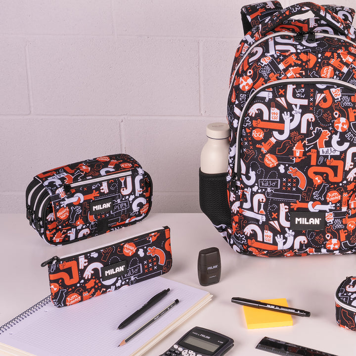 ColePack PRO Milan - Estuche Triple de 3 Cremalleras y Material Escolar Incluido. Fingers