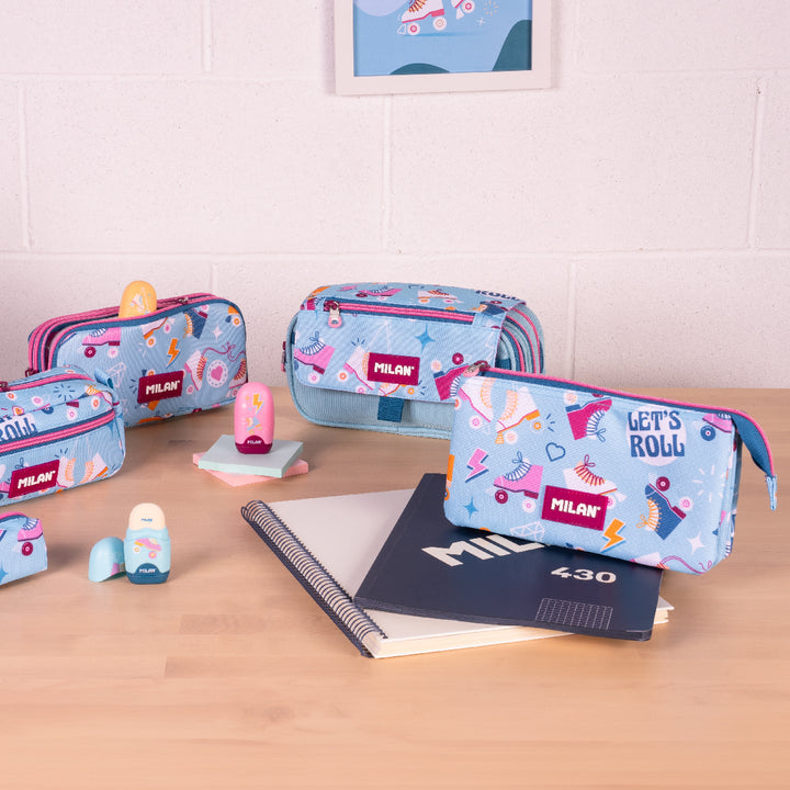 ColePack PRO Milan - Estuche Triple de 3 Cremalleras y Material Escolar Incluido. Roller