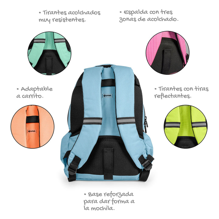 Grafoplás Kūru -  Mochila Escolar 3 Cremalleras con Divisor para Portátil. Adaptable Carrito. Menta