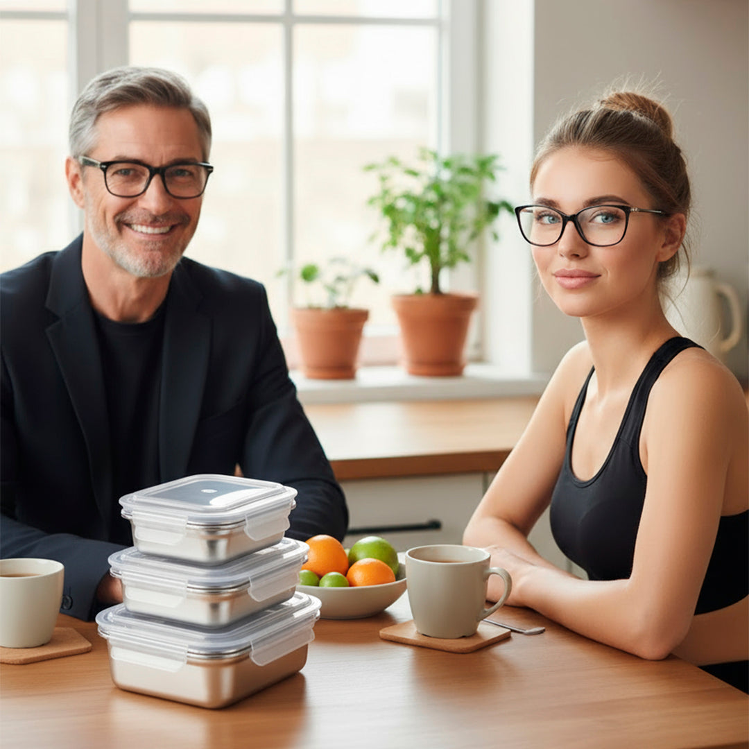 IBILI Keepklin - Recipiente Cuadrado en Acero Inoxidable Apto Microondas