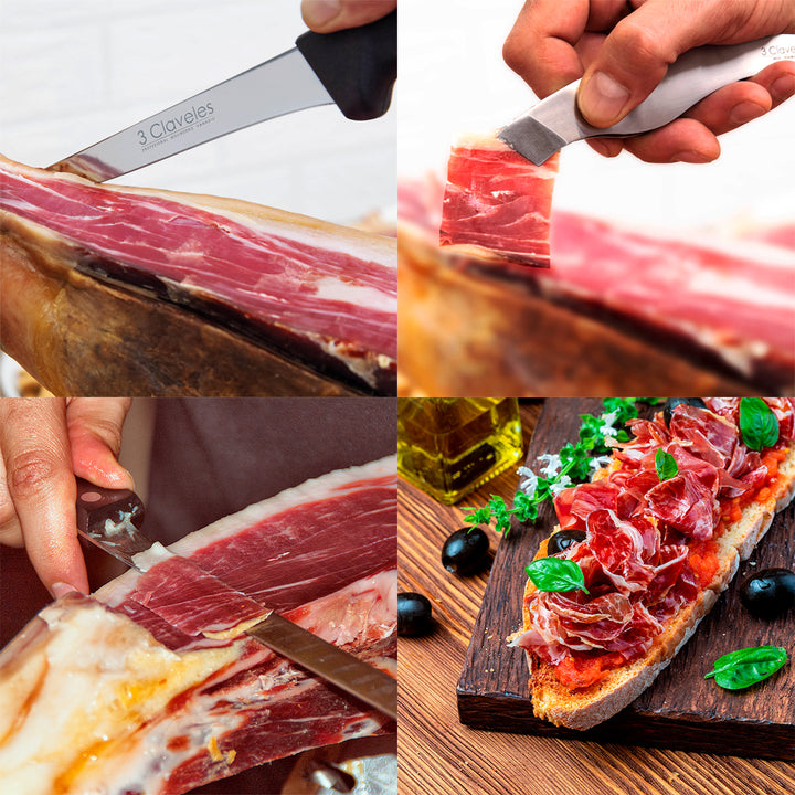 3 Claveles 01744 - Soporte Jamonero Basculante Bambú y Kit de Corte Profesional Uniblock