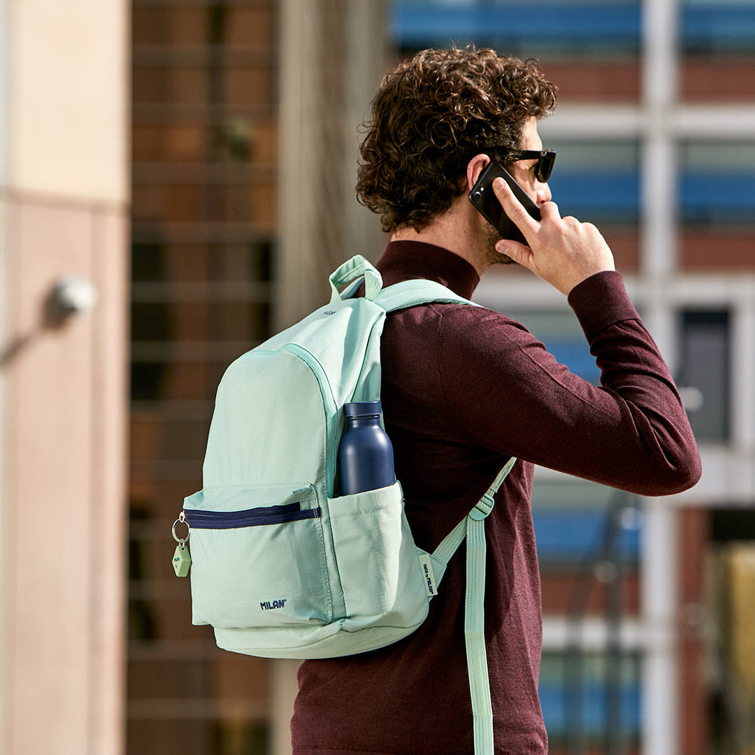 MILAN 1918 -  Pack Escolar con Mochila Urbana Clásica y Estuche 2 Cremalleras. Azul