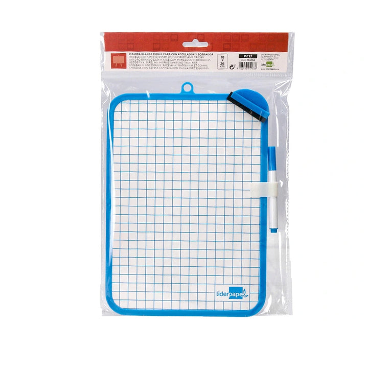 LIDERPAPEL - Pizarra Blanca Doble Cara Lisa y Cuadriculada 18x26 cm Con Rotulador y Borrador.