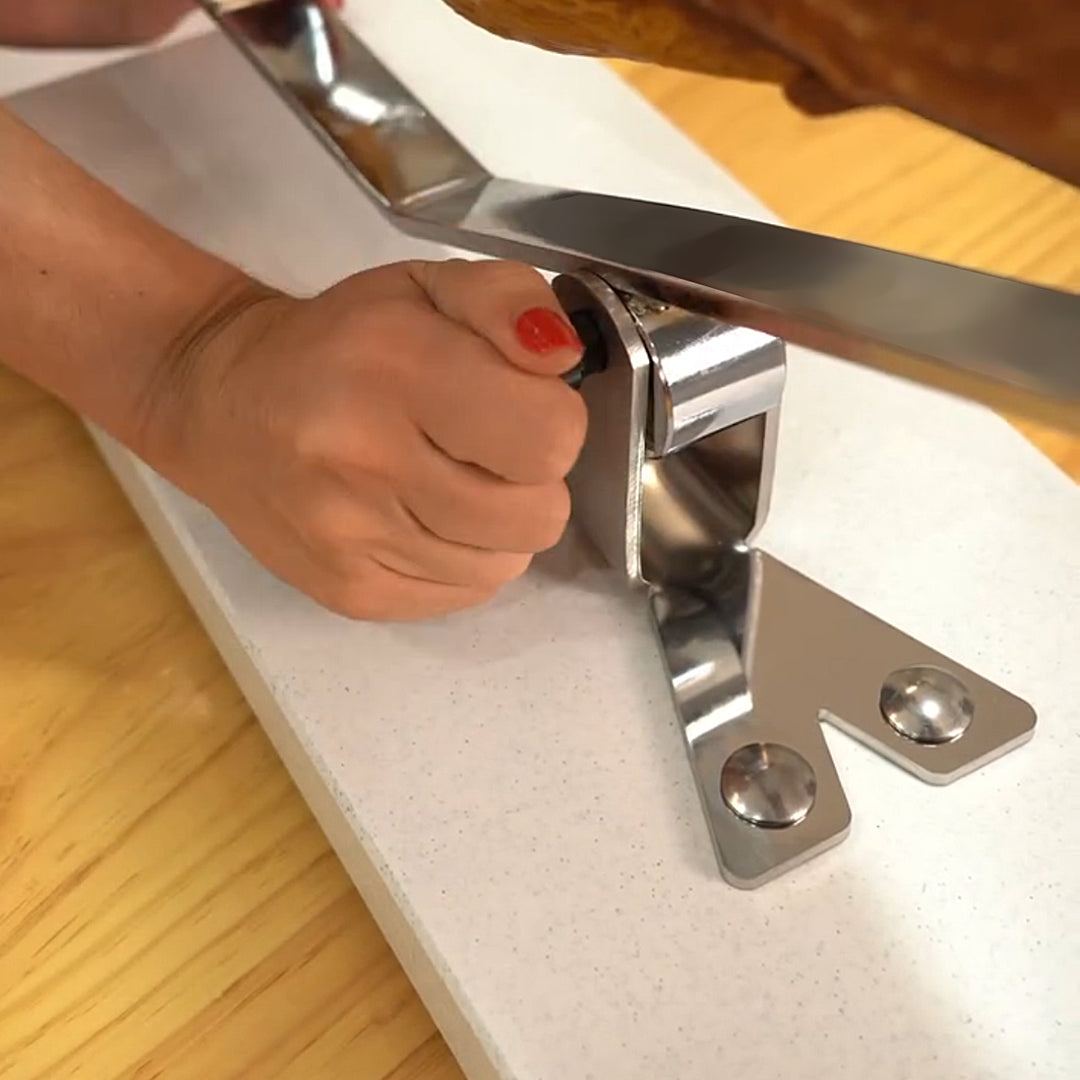 BELLO Mulhacén - Soporte Jamonero Basculante en Acero Inoxidable con Cubrejamón