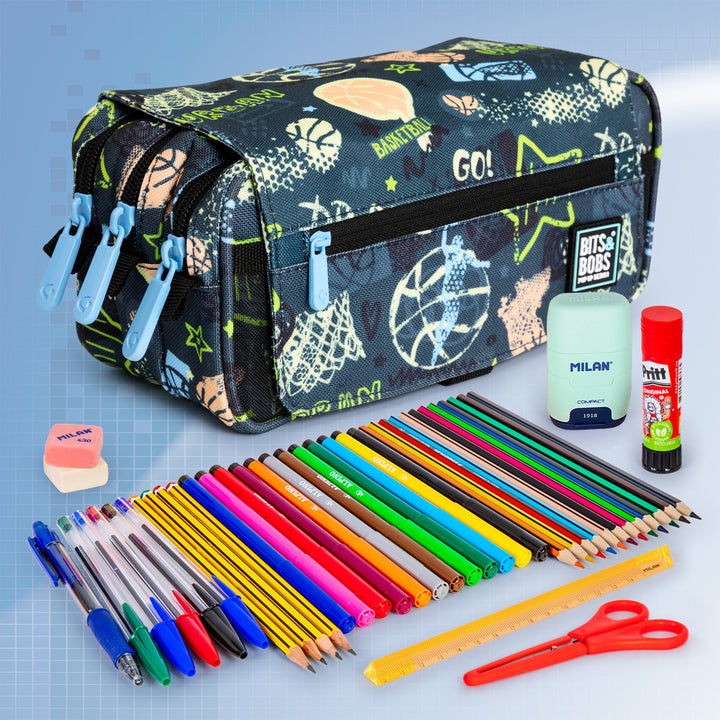 Grafoplás Design - Estuche Portatodo Triple con Solapa para Material Escolar. 