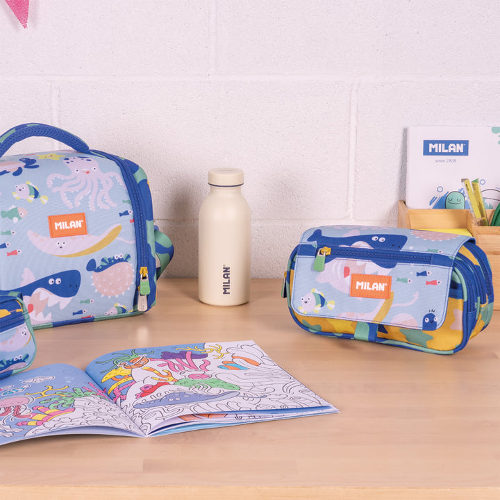 ColePack ECO Milan - Estuche Triple de 3 Cremalleras y Material Escolar Incluido. Blue Odyssey