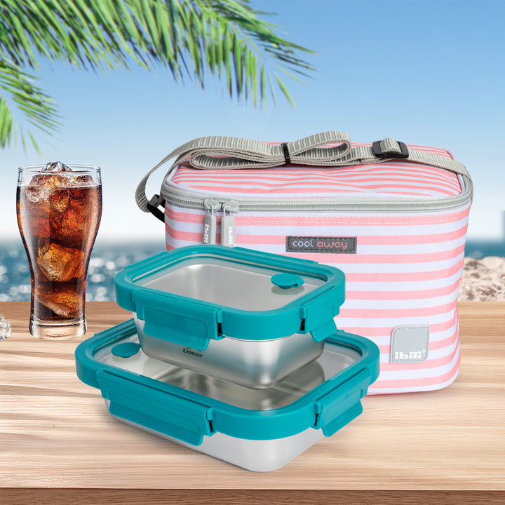 IBILI Biarritz - Kit Bolsa Isotérmica Tricapa 5L y Recipientes de Acero Etern de 820 y 480 ml