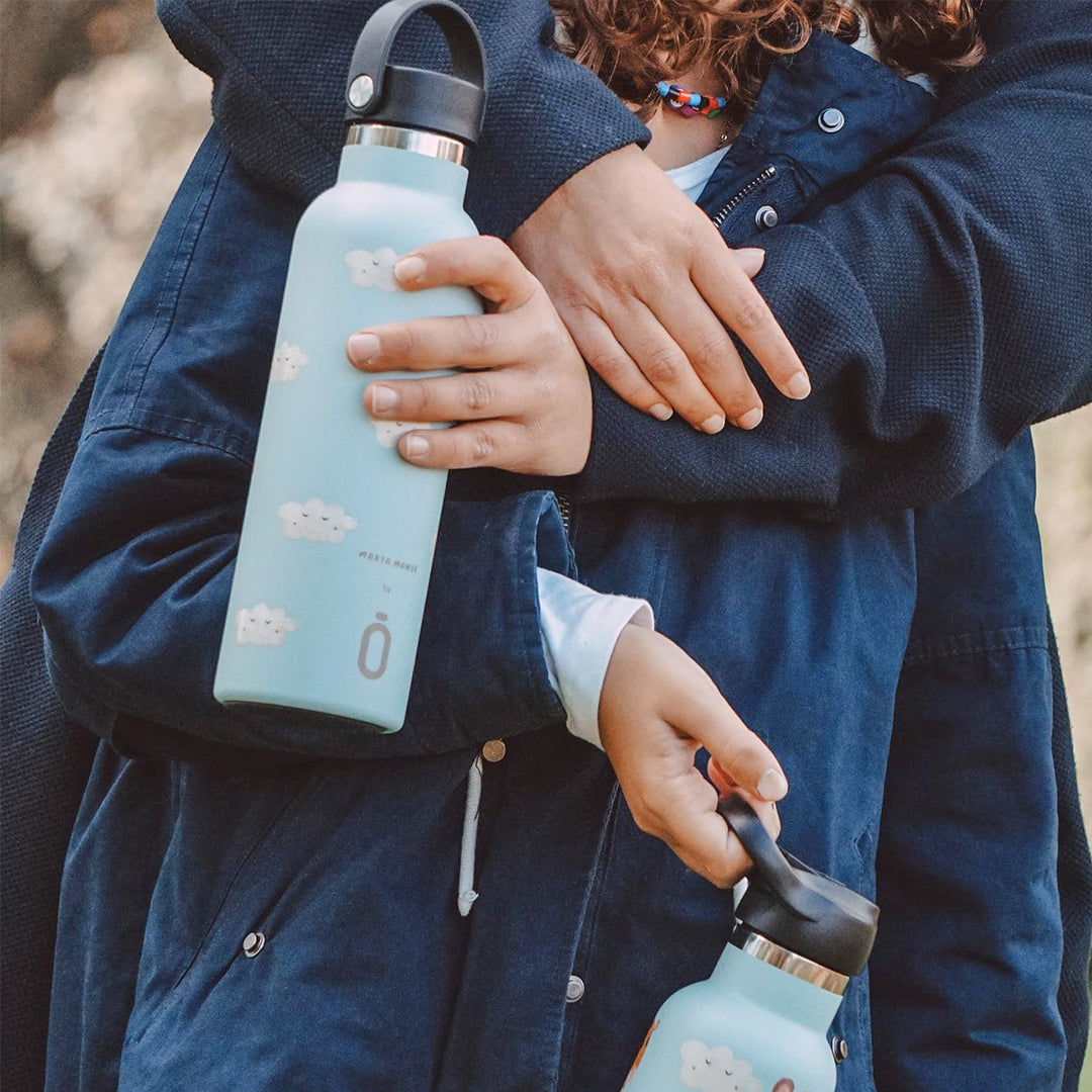 Runbott Marta Munté - Botella Térmica de 0.6L con Interior Cerámico. Nubes Safari