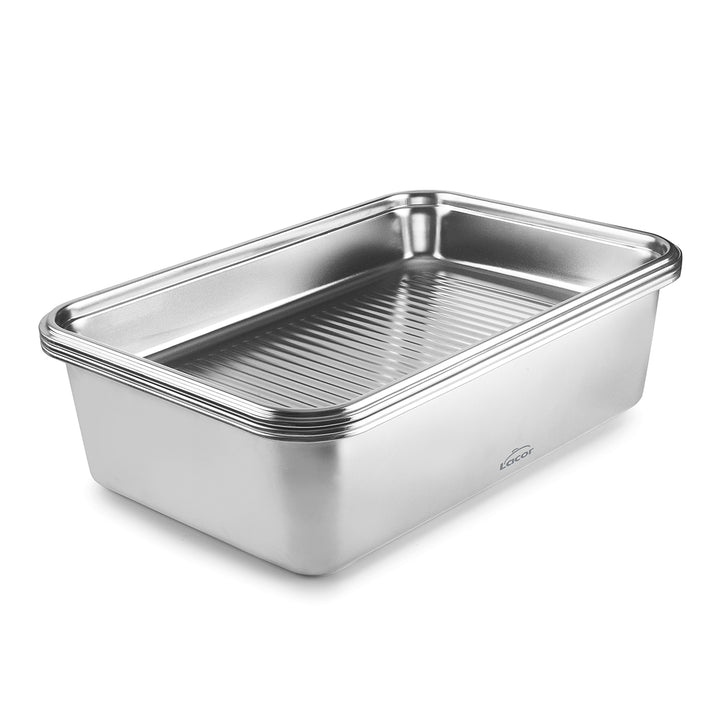 LACOR EcoInox Pro - Recipiente Rectangular de 3.5L en Acero Inoxidable. Apto Nevera y Horno