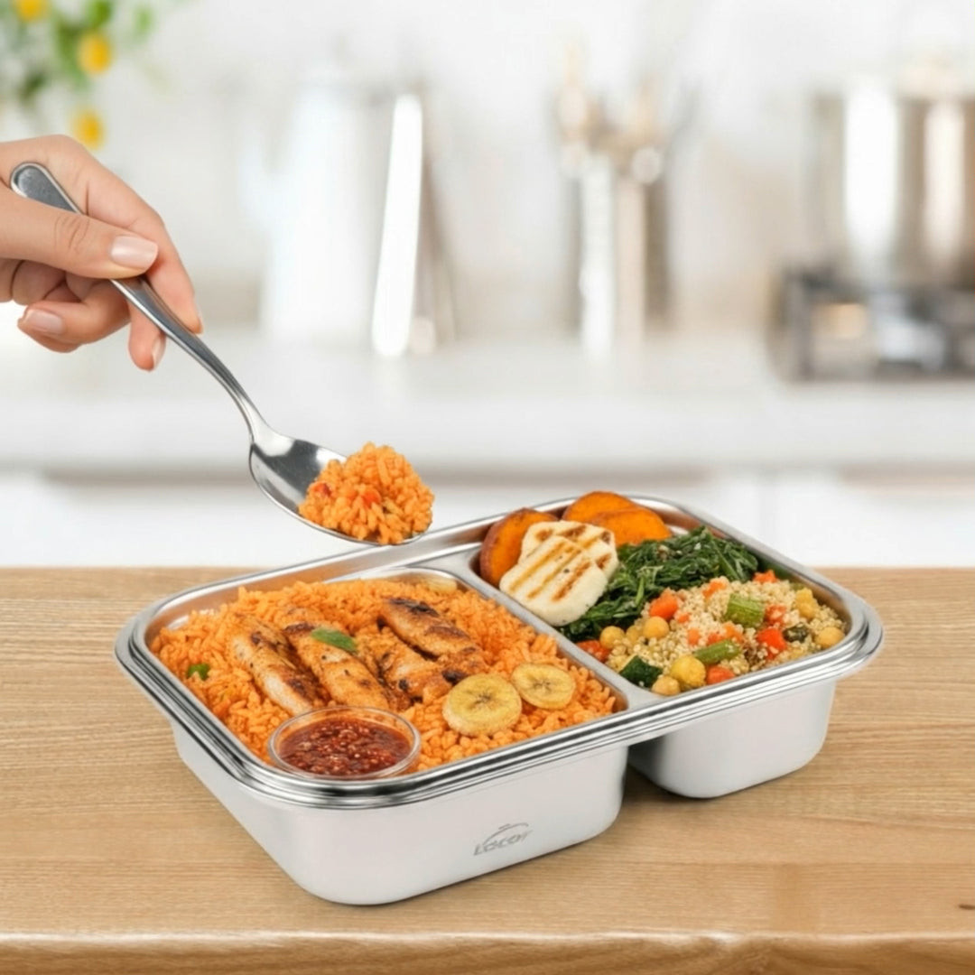 LACOR TwoGo - Recipiente Rectangular de 0.45L + 0.28L en Acero Inoxidable Apto Microondas