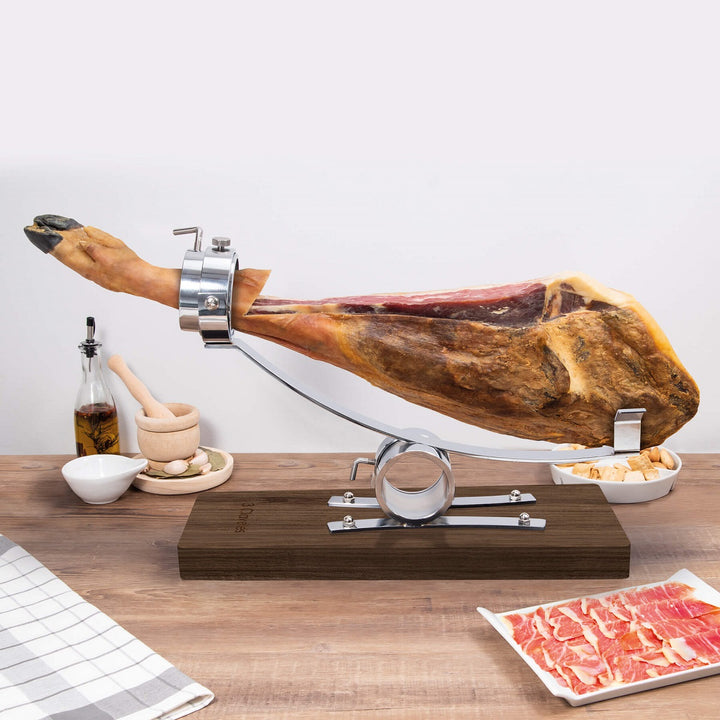 3 Claveles 01748 - Soporte Jamonero Basculante Madera y Kit de Corte Profesional Uniblock