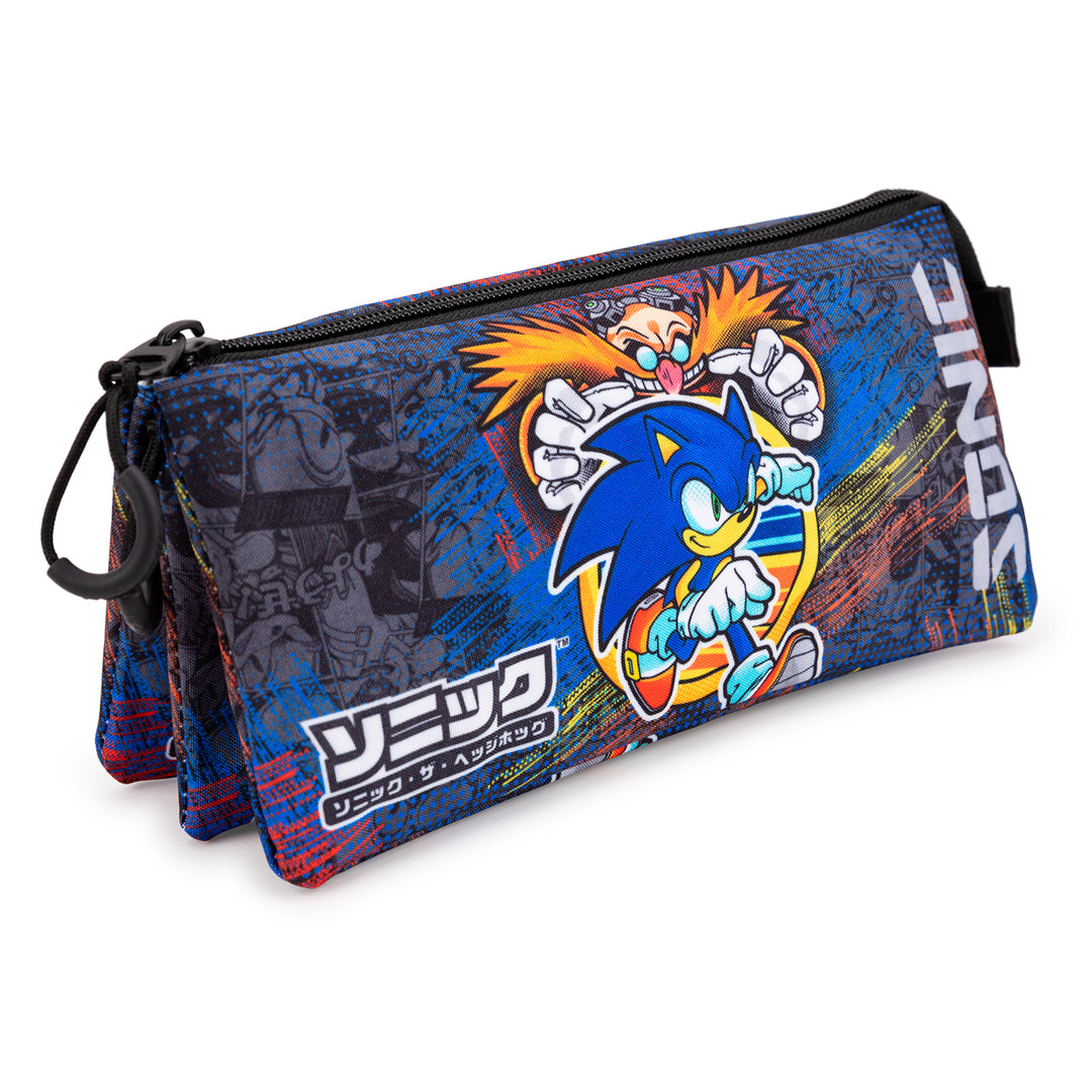 SONIC Checkpoint - Estuche Escolar Triple Portatodo con 2 Cremalleras. Azul