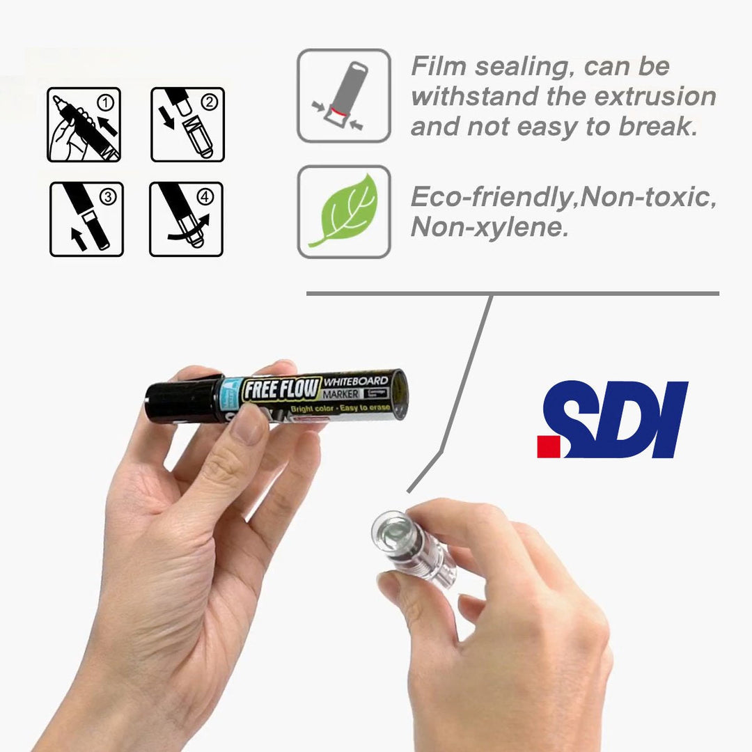 SDI FreeFlow - Rotulador de Pizarra Blanca de Alta Capacidad Recargable. Trazo 2.3 mm