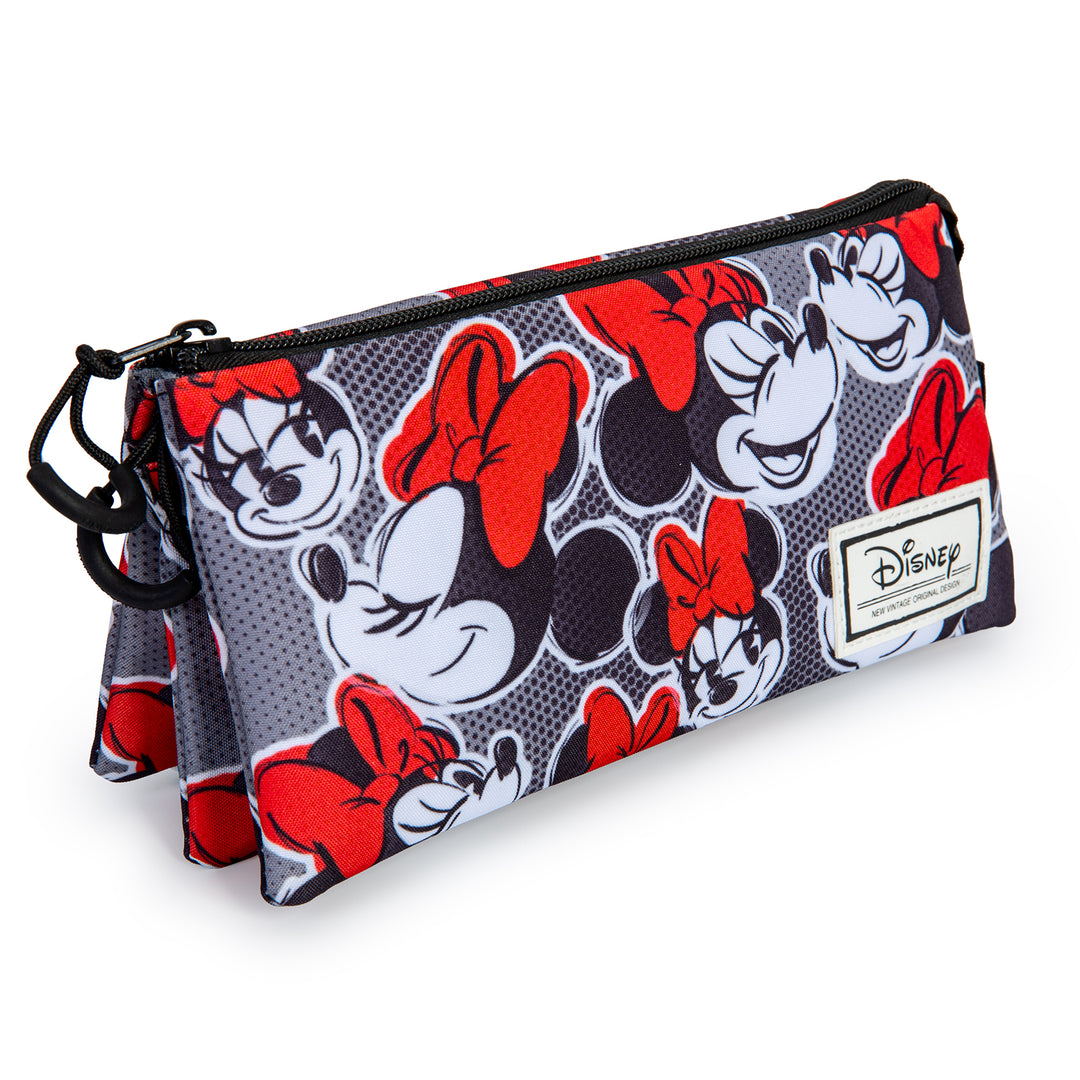 DISNEY Minnie Mouse Lashes - Estuche Escolar Triple Portatodo con 2 Cremalleras. Gris