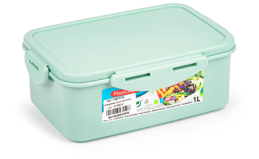 Plastic Forte Click - Juego de 2 Recipientes Rectangulares de 1L para Alimentos. Verde