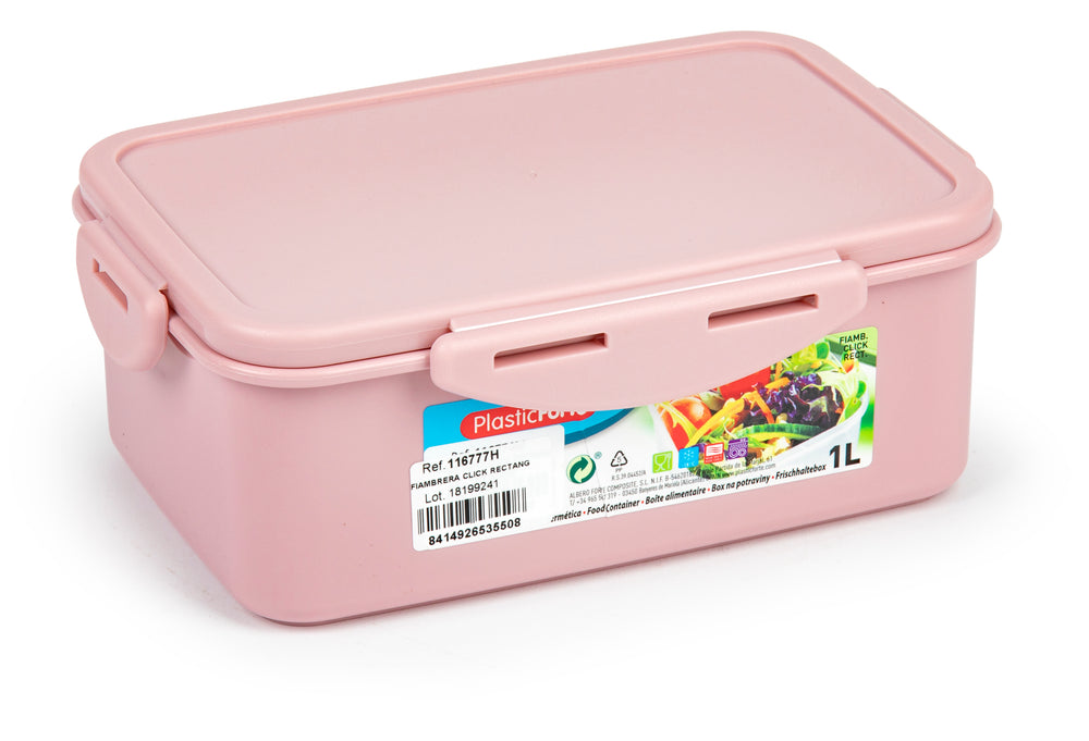  Plastic Forte Click - Juego de 2 Recipientes Rectangulares de 1L para Alimentos. Rosa