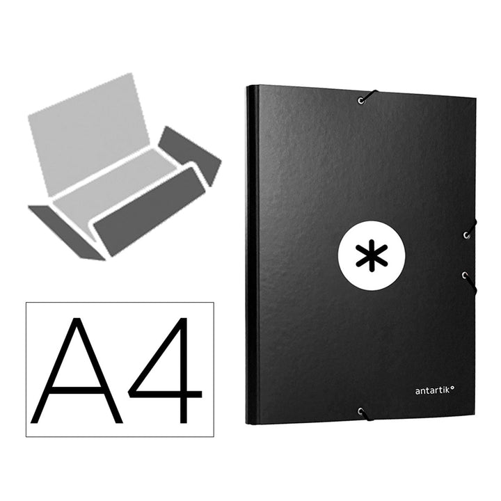 ANTARTIK - Carpeta Escolar A4 con 3 Solapas y Cierre de Goma. Negro