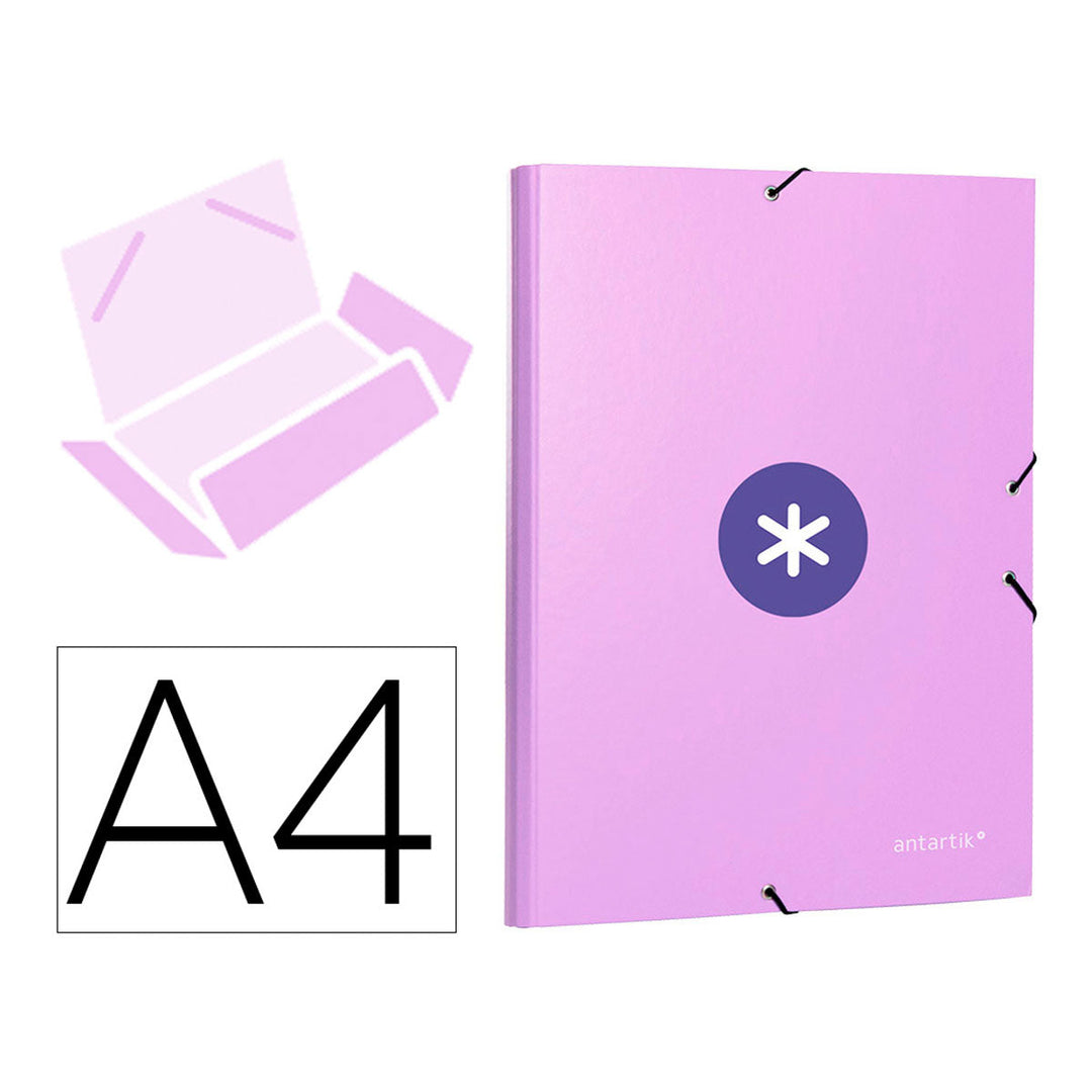 ANTARTIK - Carpeta Escolar A4 con 3 Solapas y Cierre de Goma. Lavanda
