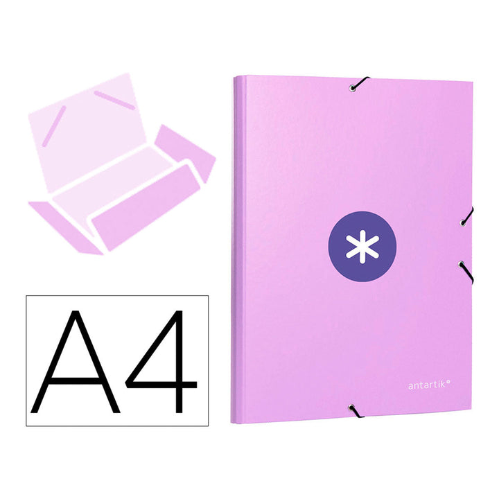 ANTARTIK - Carpeta Escolar A4 con 3 Solapas y Cierre de Goma. Lavanda