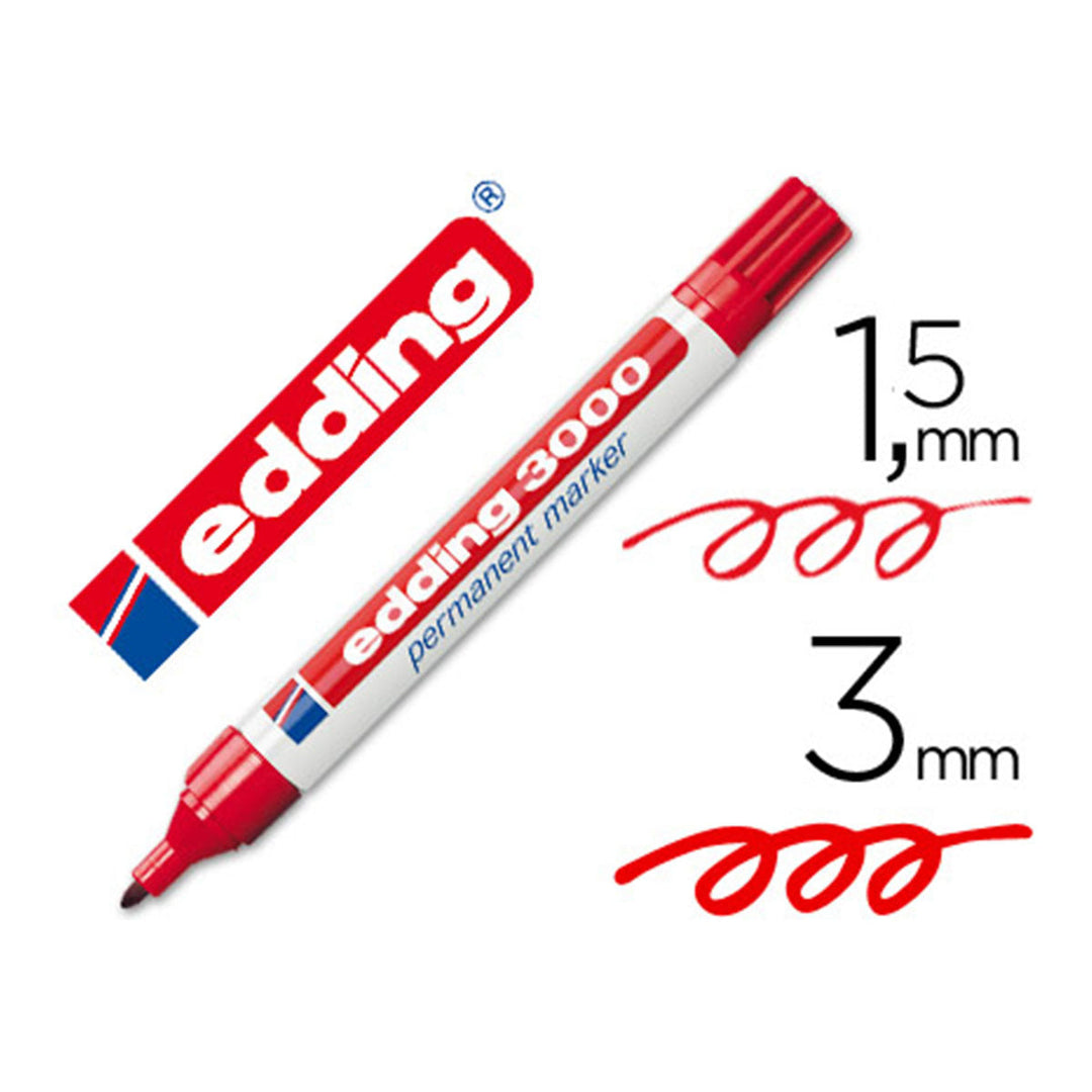 EDDING 3000 - Set de 4 Rotuladores Permanentes Punta Redonda 1.5-3 mm. Rojo