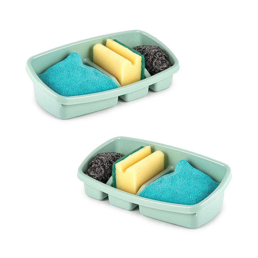 Plastic Forte - Juego de 2 Estropajeros de Cocina Simply con 3 Compartimentos. Verde