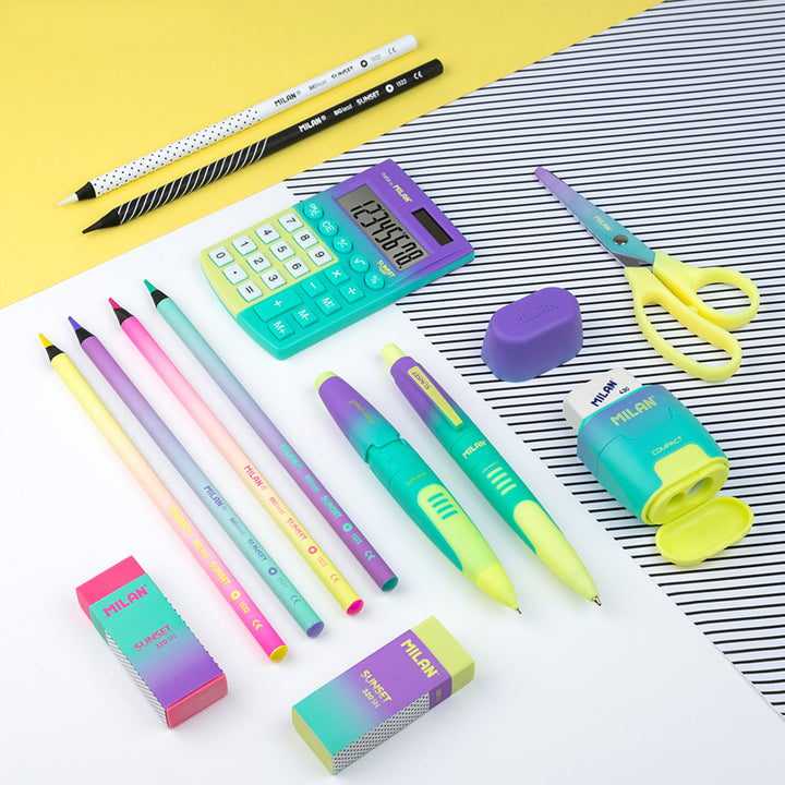 MILAN Sunset - Caja con 20 Bolígrafos de Pulsador Tinta Azul. Diseño COMPACT