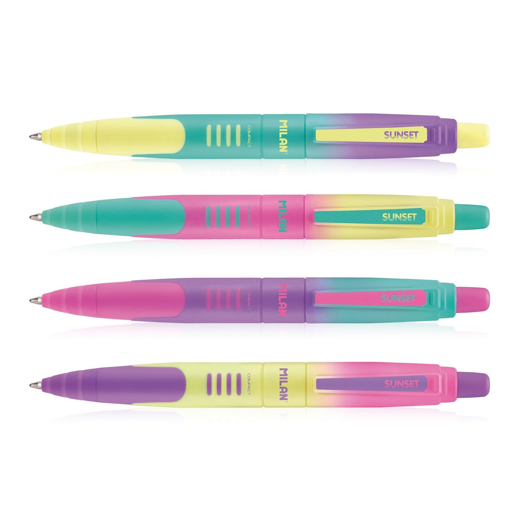 MILAN Sunset - Caja con 20 Bolígrafos de Pulsador Tinta Azul. Diseño COMPACT