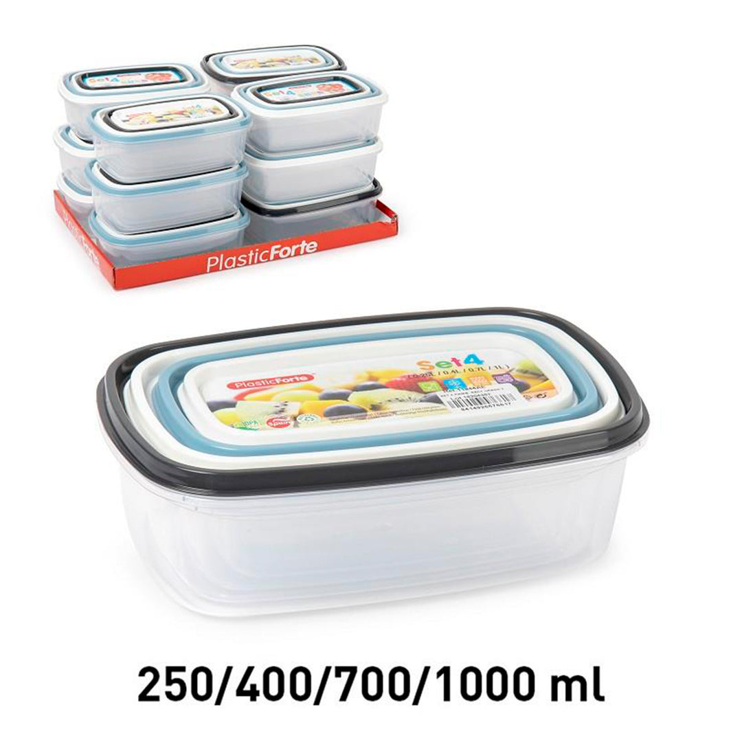 Plastic Forte Urban - Set de 4 Recipientes Rectangulares para Alimentos. Surtido