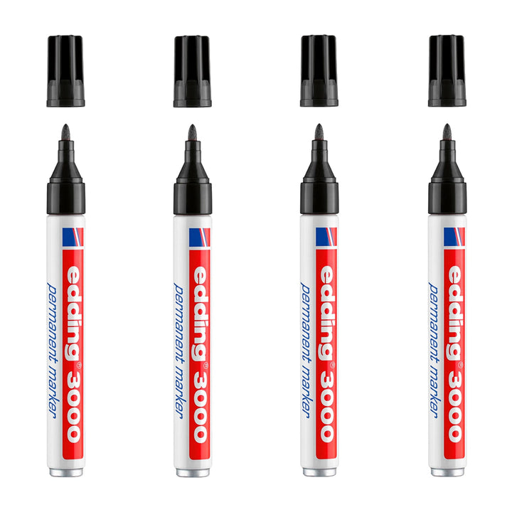 EDDING 3000 - Set de 4 Rotuladores Permanentes Punta Redonda 1.5-3 mm. Negro