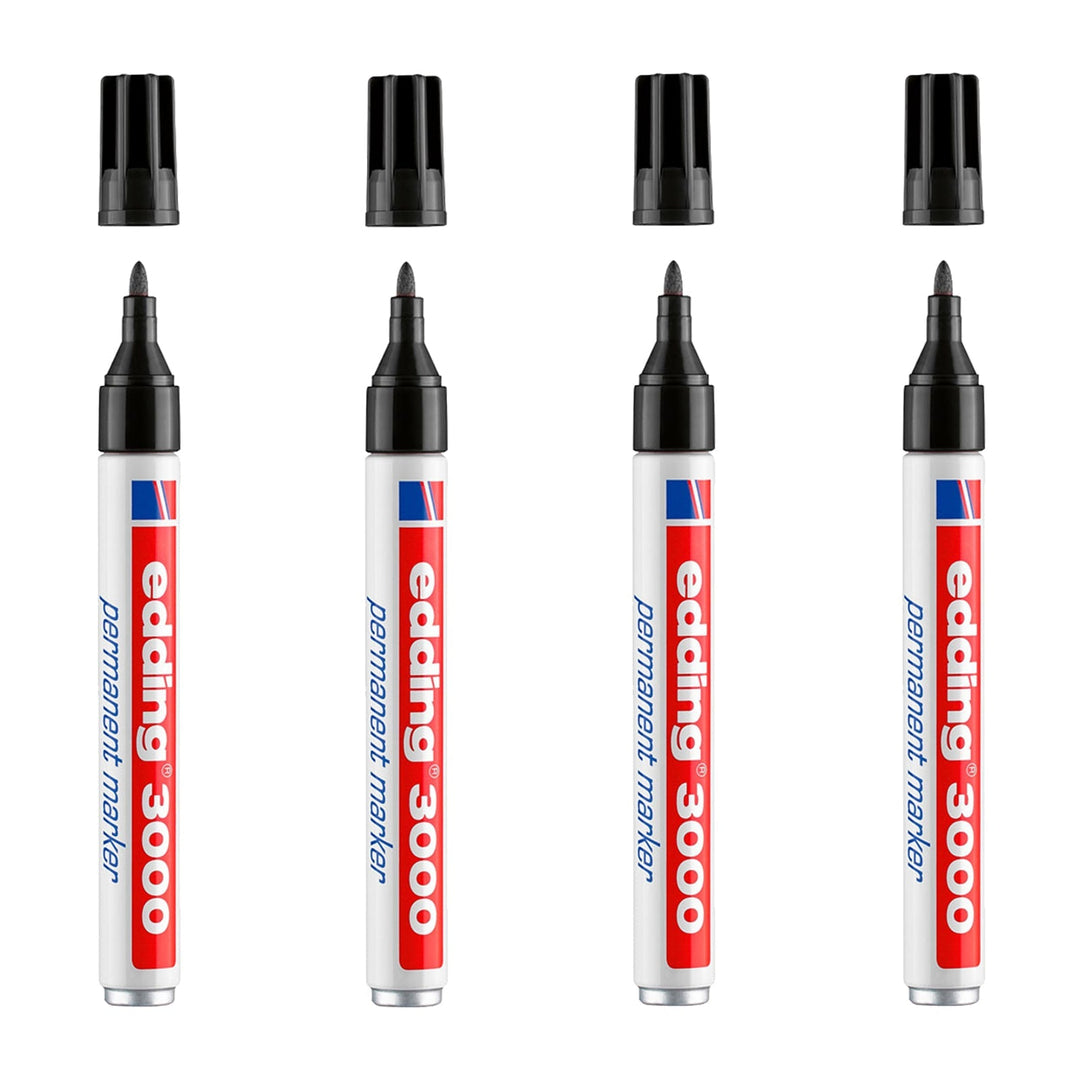 EDDING 3000 - Set de 4 Rotuladores Permanentes Punta Redonda 1.5-3 mm. Negro