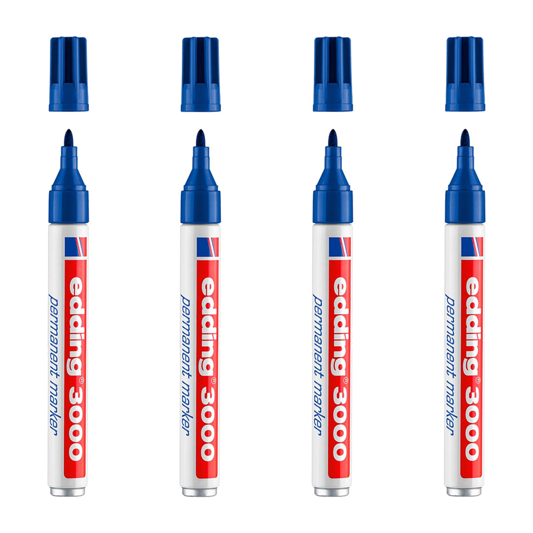 EDDING 3000 - Set de 4 Rotuladores Permanentes Punta Redonda 1.5-3 mm. Azul