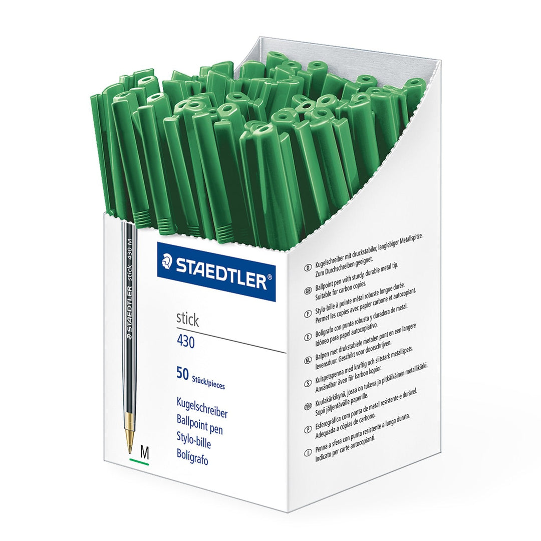 STAEDTLER - Set de 10 Bolígrafos Stick 430 de Punta Media Color Verde