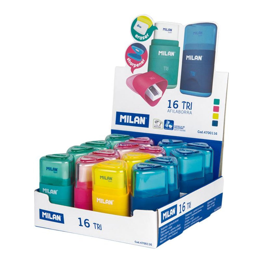 Milan 4700116 - Afilaborra, Combinación de Goma y Sacapuntas. Colección TRI