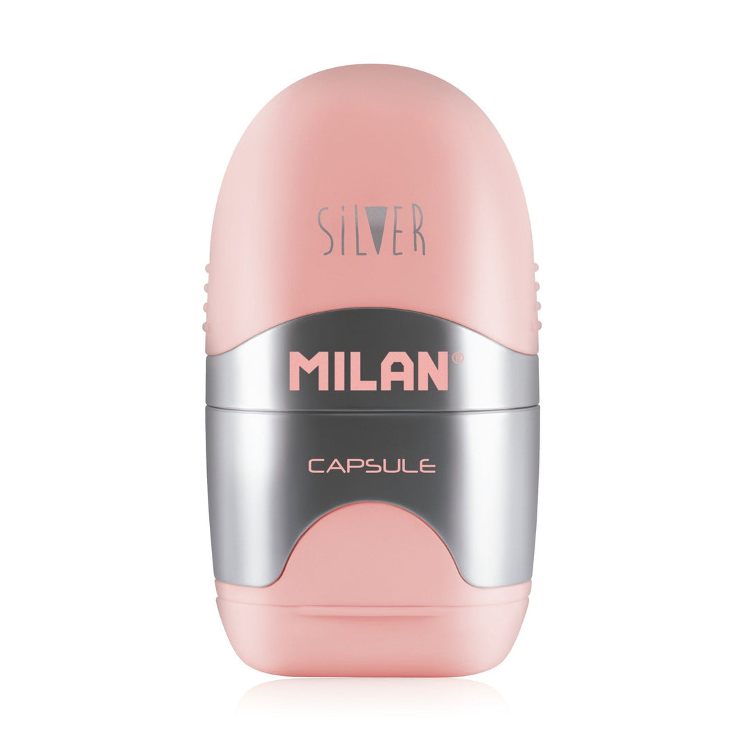MILAN 4714112 - Afilaborra, Combinación de Goma y Sacapuntas. CAPSULE Silver