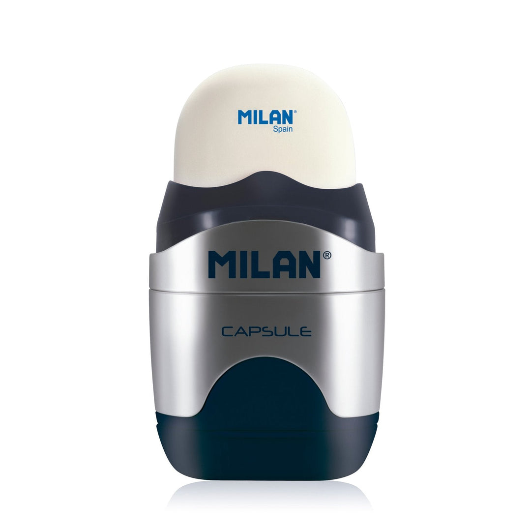 MILAN 4714112 - Afilaborra, Combinación de Goma y Sacapuntas. CAPSULE Silver