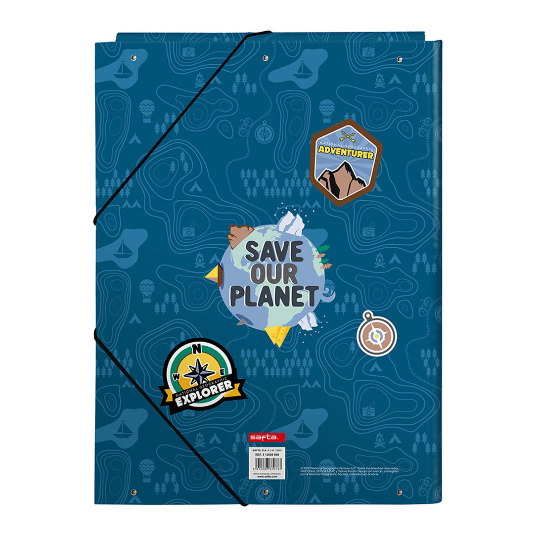 SAFTA National Geographic - Carpeta A4 con 3 Solapas y Cierre de Goma, Modelo Explorer
