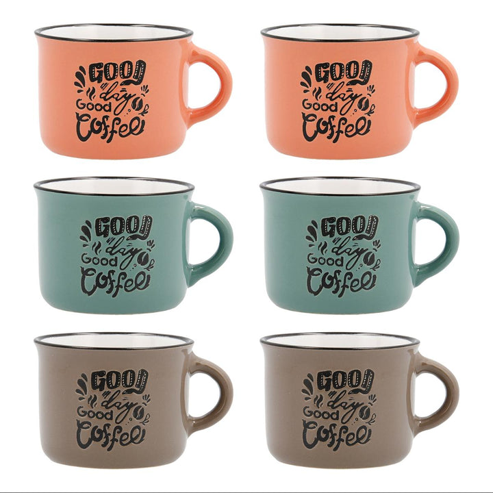 QUID Frappe Deco - Juego de 6 Tazas de Café de 8 cl en Gres Ceramico de 3 Colores