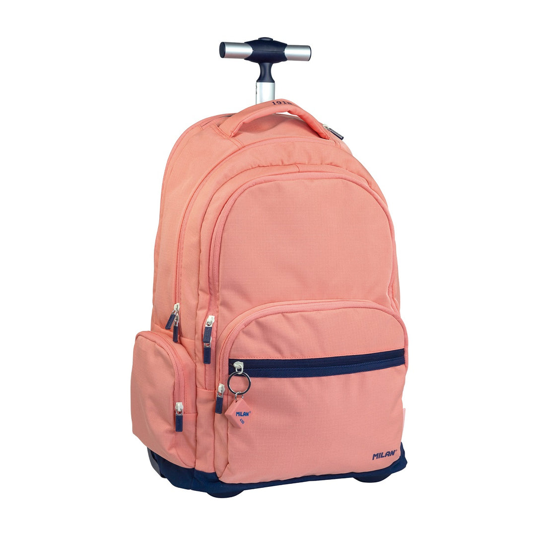 MILAN - Mochila Escolar con Ruedas y 6 Cremalleras, Acolchada y para Portatil. 1918 Rosa
