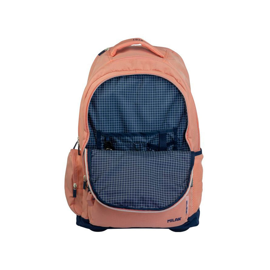 MILAN - Mochila Escolar con Ruedas y 6 Cremalleras, Acolchada y para Portatil. 1918 Rosa