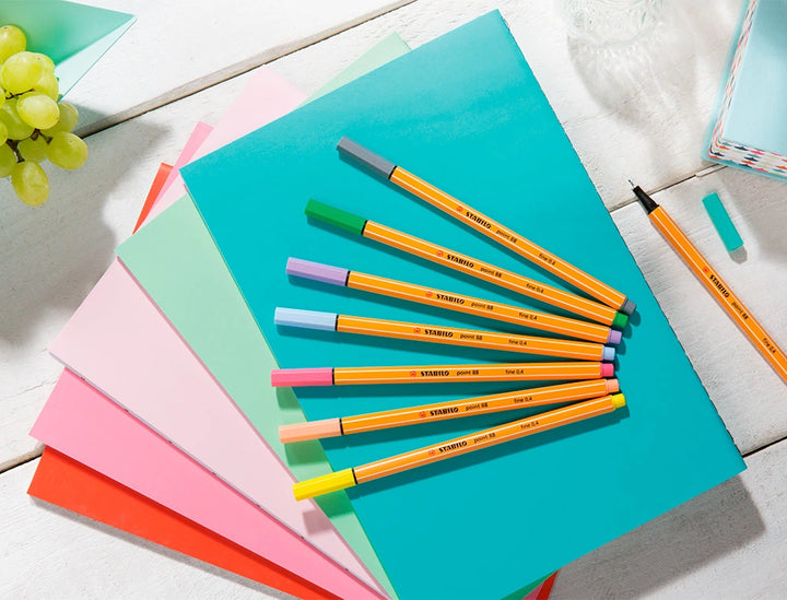 STABILO 88/8-01 - Estuche con 8 Rotuladores de Punta Fina Point 88, Colores Pastel