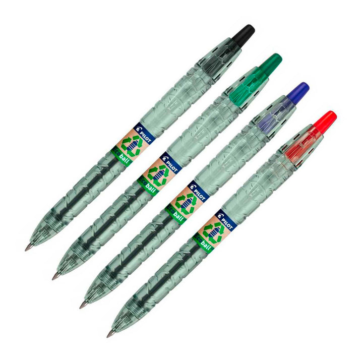 PILOT Ecoball - Lote de 4 Bolígrafos Retráctiles con Tinta Aceite. Fabricación 86% Plástico Reciclado