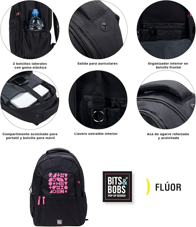 Grafoplás Fluor - Mochila Escolar 3 Cremalleras con Divisor para Portátil. Adaptable Carrito. Verde