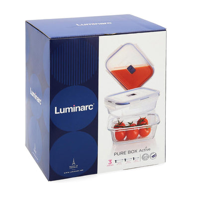 Luminarc Pure Box Active - Lote de 3 Recipientes Herméticos en Vidrio con Válvula