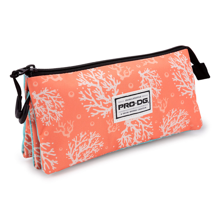 PRODG Surfcamp - Estuche Escolar Triple Portatodo con 2 Cremalleras. Coral