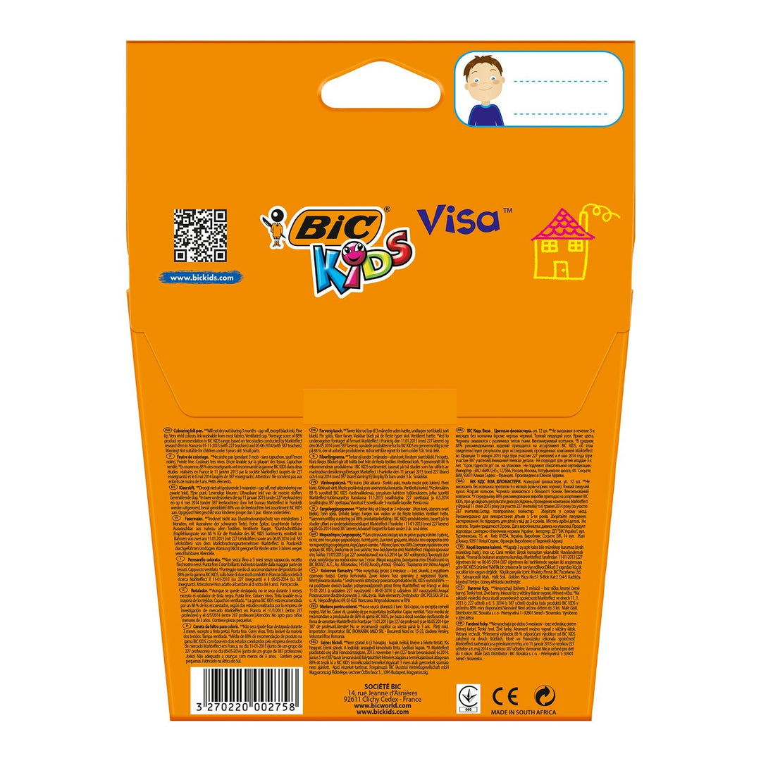 BIC 888695 - Estuche 12 Rotuladores de Colores Lavables, VISA KIDS. Seguridad EN71