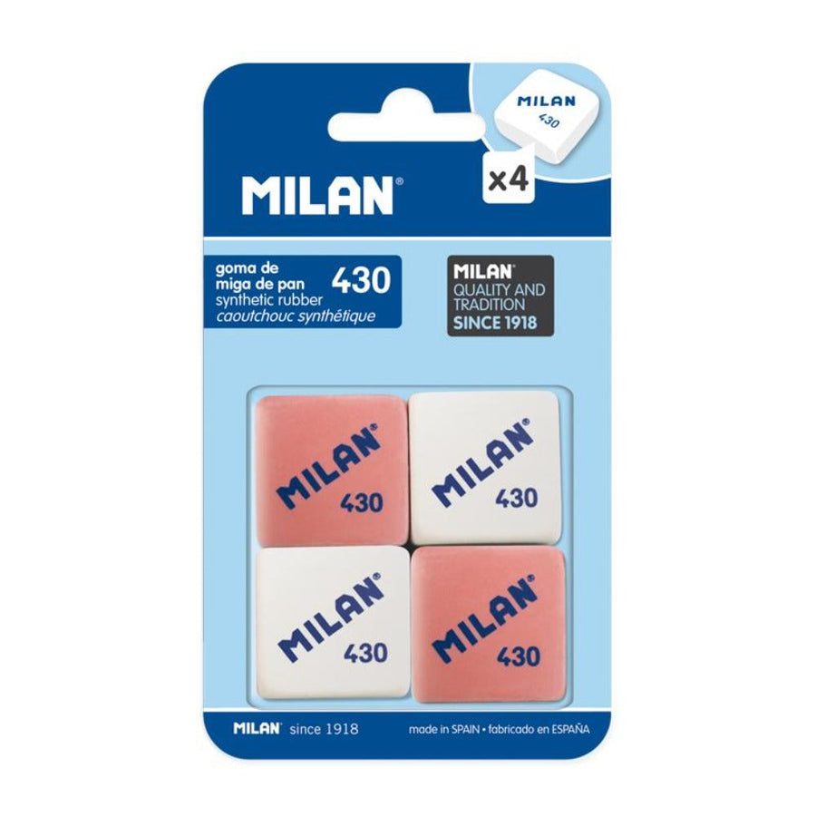 MILAN BMM9215 - Blíster 4 Gomas de Borrar Cuadrada MILAN 430 de Recambio