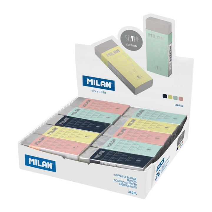 MILAN CPM320SL - Goma de Borrar Suave y Versátil Tipo Nata® 320, Edición Silver