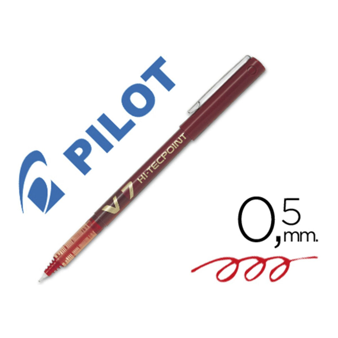 Bolígrafo Roller Ball de Punta Fina PILOT V7 HI-TECPOINT 0.7 mm, Tinta Líquida Rojo