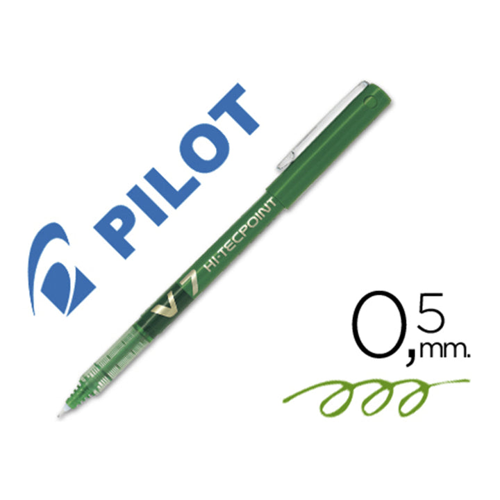 PILOT- Set de 6 Bolígrafos Roller V7 HI-TECPOINT Punta Fina 0.7 mm. Verde