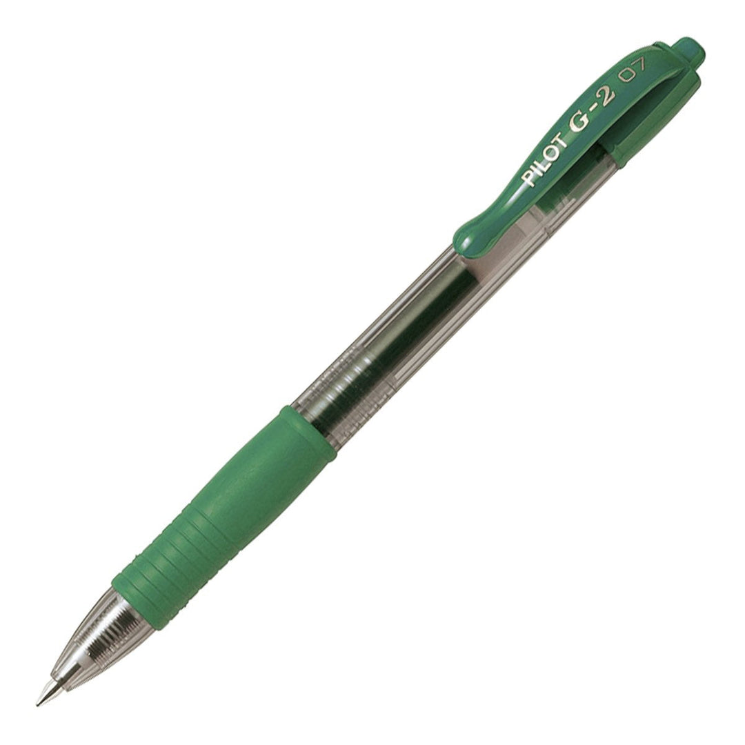 Bolígrafo Roller Ball Retráctil de Punta Fina con Grip PILOT G-2 0.7 mm, Tinta Base de Gel Verde